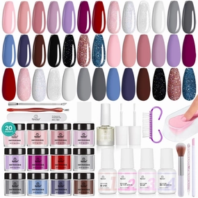 Beetles 36Pcs Dip Powder Nail Kit Starter, 20 Colors Nude Pink Blue Glitter Dipping Powder Set with Base Top Coat Activator Brush Saver for Nail Art Manicure Modern Muse Collection