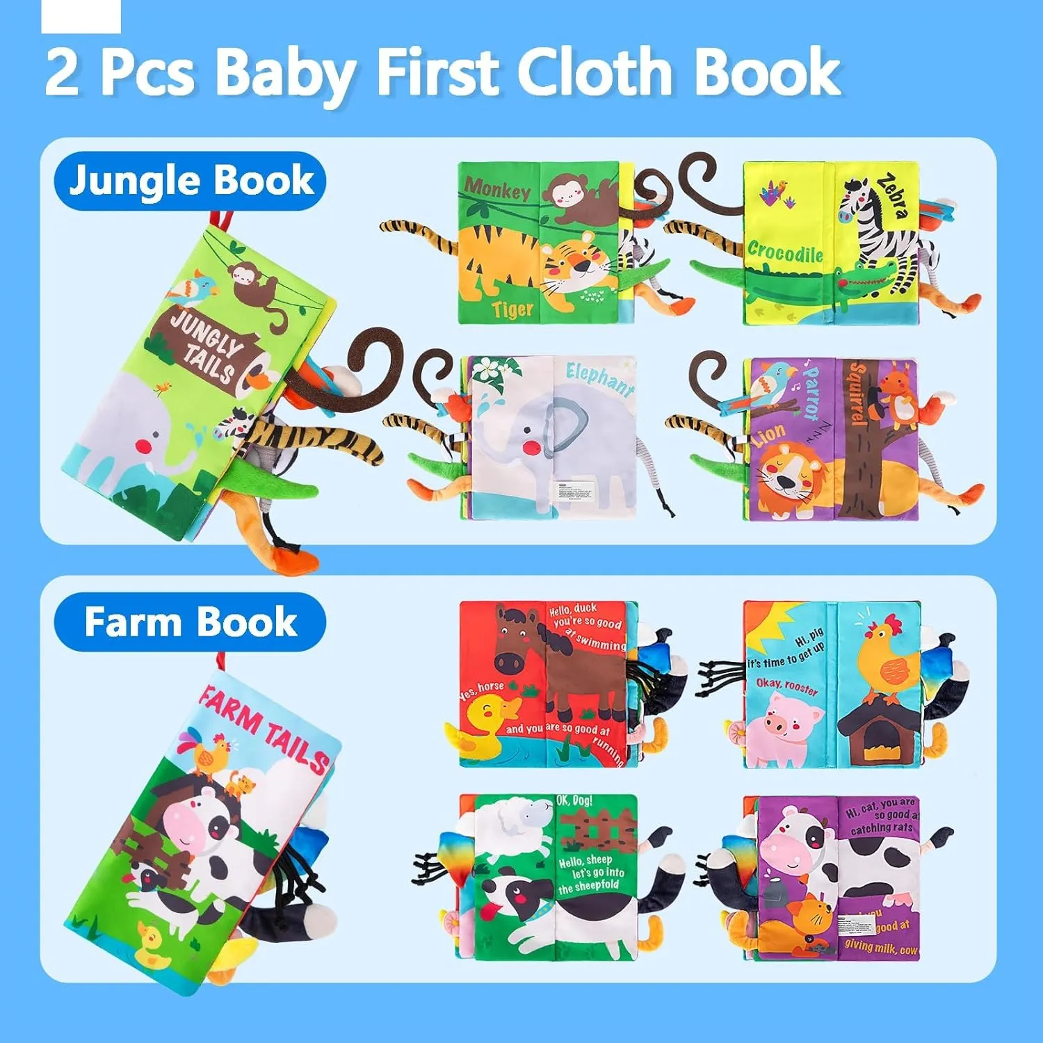 beiens Baby Books 0-6 Months, 2PCS Baby Toys 0-3-6-12-18 Months, Touch Feel Sensory Cloth Crinkle Soft Books, Tummy Time Toys, Stroller Infant Newborn Toys, Boy Girl Shower Gifts