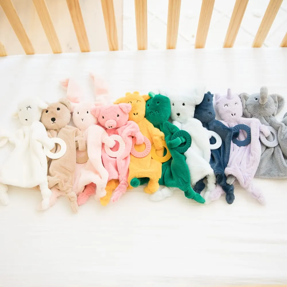 Bella Tunno Teether Buddy – Soft, Plush Baby Lovey with Textured Baby Teether Toy and Gentle Rattling Head, Comforts and Brings Teething Relief, Colorful Animal-Themed Baby Teething Toys (Dog)