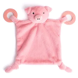 Bella Tunno Teether Buddy – Soft, Plush Baby Lovey with Textured Baby Teether Toy and Gentle Rattling Head, Comforts and Brings Teething Relief, Colorful Animal-Themed Baby Teething Toys (Pig)