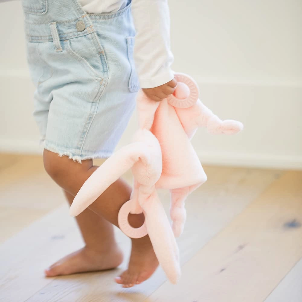 Bella Tunno Teether Buddy – Soft, Plush Baby Lovey with Textured Baby Teether Toy and Gentle Rattling Head, Comforts and Brings Teething Relief, Colorful Animal-Themed Baby Teething Toys (Bunny)