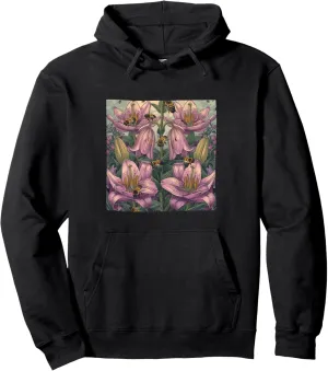 Belladonna Lily Flower Blooming With Bees Around Graphic Pullover Hoodie