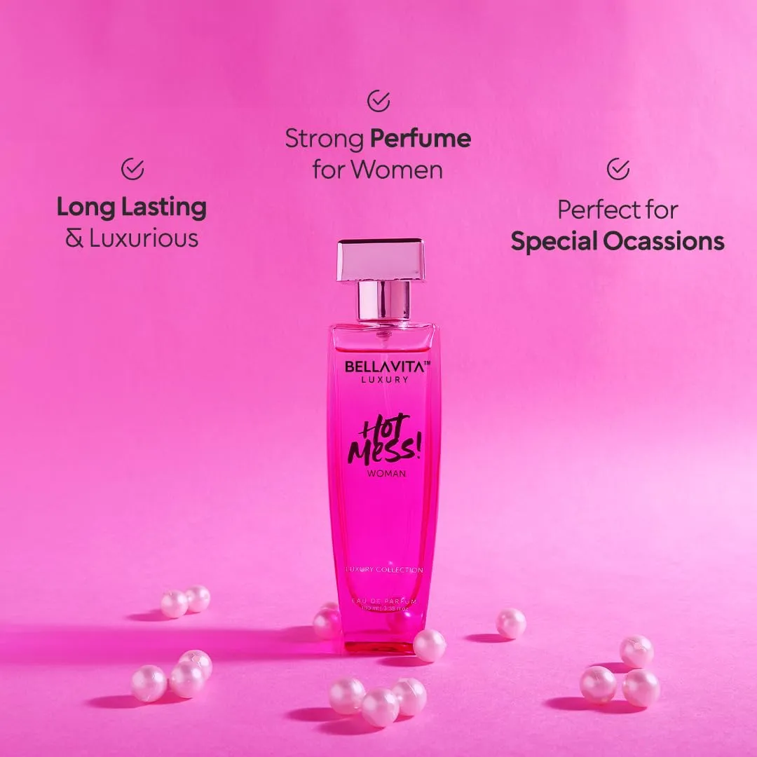 BellaVita Luxury Hot Mess Perfumes for women (100ml) | Luxury Eau De Perfume for Women | Notes of Citrus, Mandarin, Passion Fruit, Floral & Fruity | Premium French Floral Perfume for Women