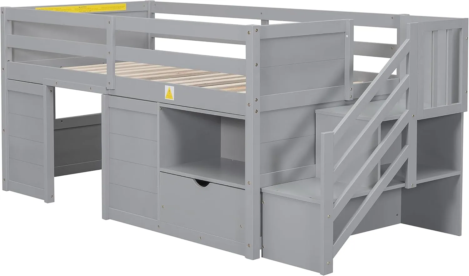 Bellemave Twin Size Low loft Bed for Kids,Wood Loft Beds,Modern Farmhouse Twin loft Bed,Loft Bed with Storage, No Box Spring Needed,for Kids,Gray