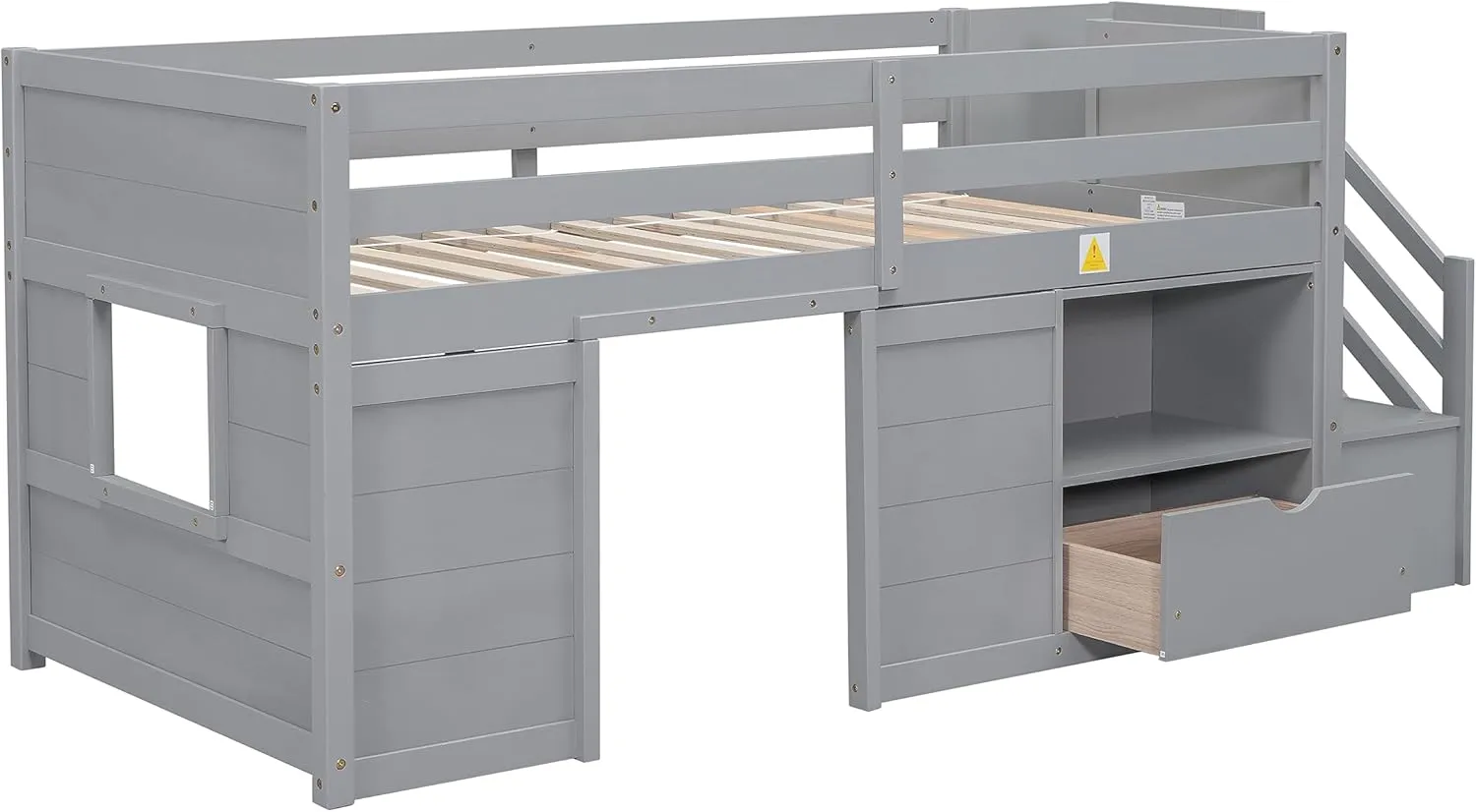 Bellemave Twin Size Low loft Bed for Kids,Wood Loft Beds,Modern Farmhouse Twin loft Bed,Loft Bed with Storage, No Box Spring Needed,for Kids,Gray