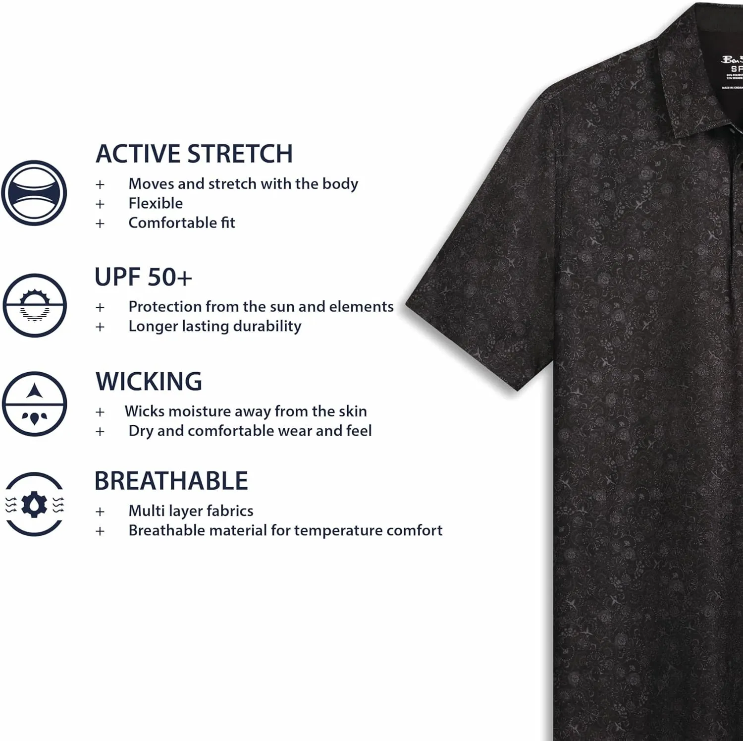 Ben Sherman Men's Performance Stetch Golf Shirts– Extra Soft Fabric, Moisture-Wicking, Odor Resistant