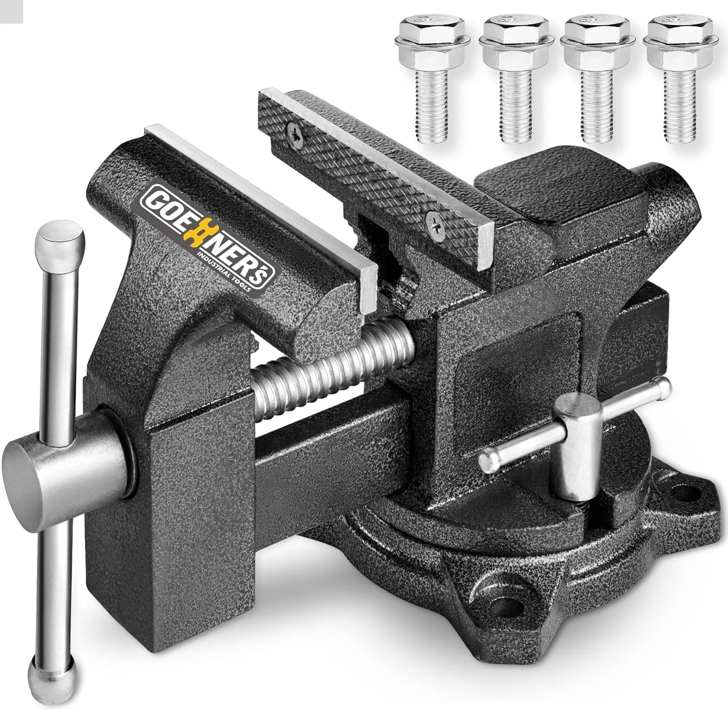 Bench Vise 4-1/2", Vice for Workbench with Heavy Duty Forged Steel Construction, Built-in Pipe Jaw, Swivel Base Table Vise for Woodworking, Home Workshop Use and DIY Jobs
