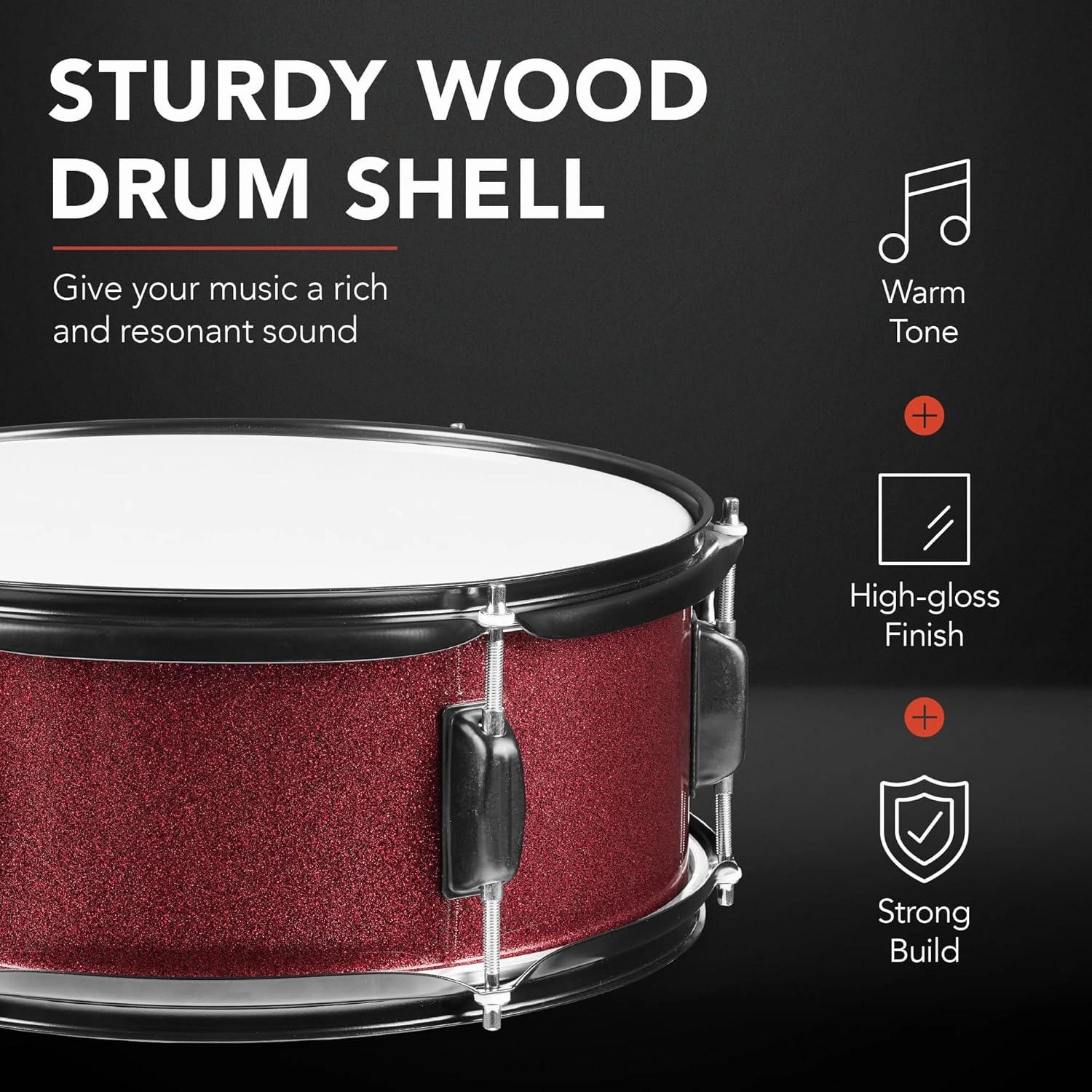 Best Choice Products 5-Piece Full Size Complete Adult Drum Set w/Cymbal Stands, Stool, Drum Pedal, Sticks, Floor Tom - Red Sparkle