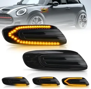Bestview LED Side Marker Lights Assembly Compatible with Mini Cooper F55 F56 F57 2014-2020, Sequential Blink Amber Light Smoked Lens 2PCS