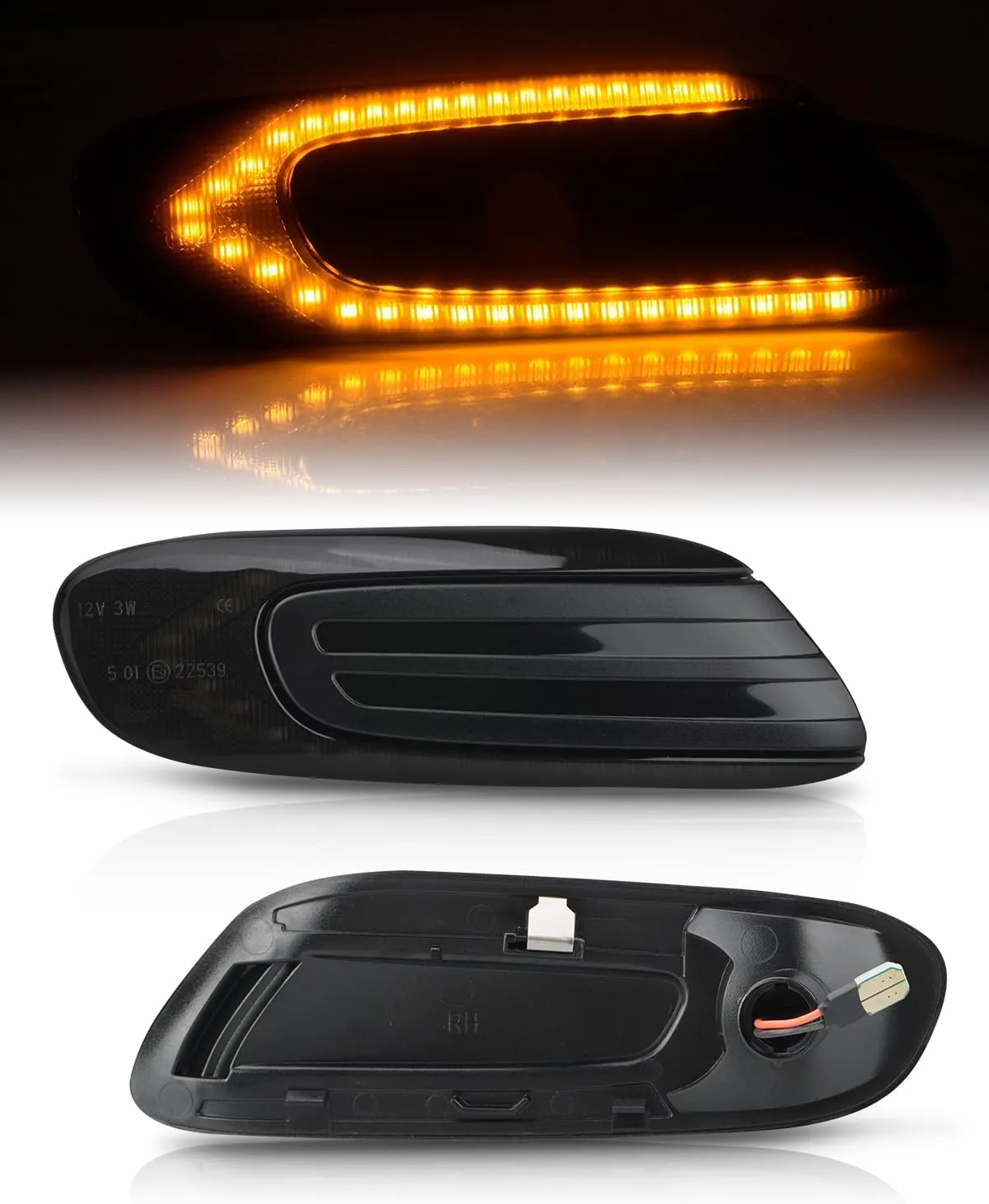 Bestview LED Side Marker Lights Assembly Compatible with Mini Cooper F55 F56 F57 2014-2020, Sequential Blink Amber Light Smoked Lens 2PCS