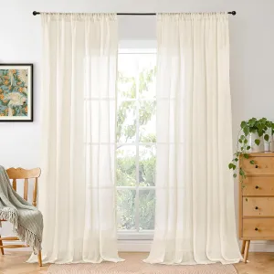BGment Beige Linen Curtains 84 Inch Length for Living Room - Cream Semi Sheer Drapes Light Filtering with Rod Pocket for Bedroom Dining Country Lightweight, 2 Panels, Each Panel 52 Inch Wide