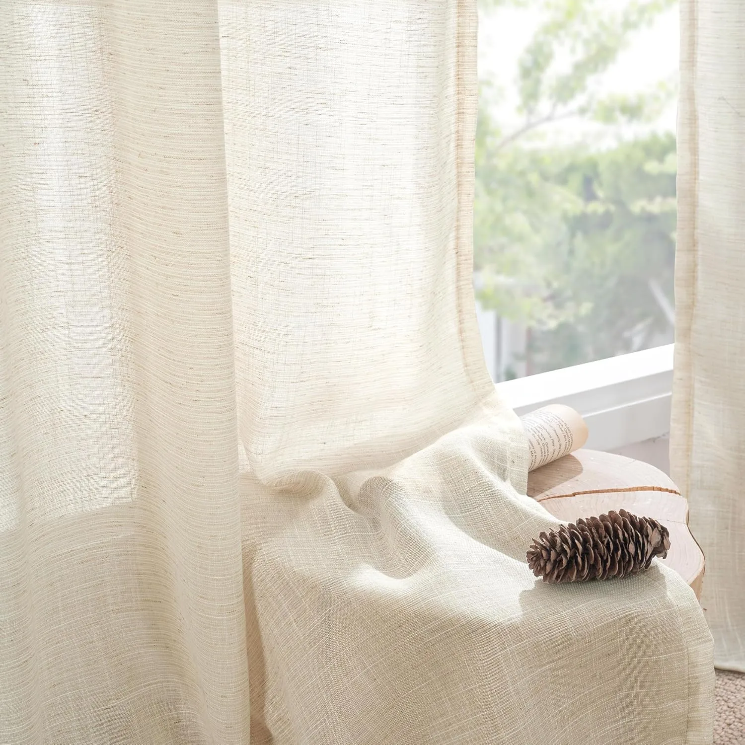BGment Beige Linen Curtains 84 Inch Length for Living Room - Cream Semi Sheer Drapes Light Filtering with Rod Pocket for Bedroom Dining Country Lightweight, 2 Panels, Each Panel 52 Inch Wide