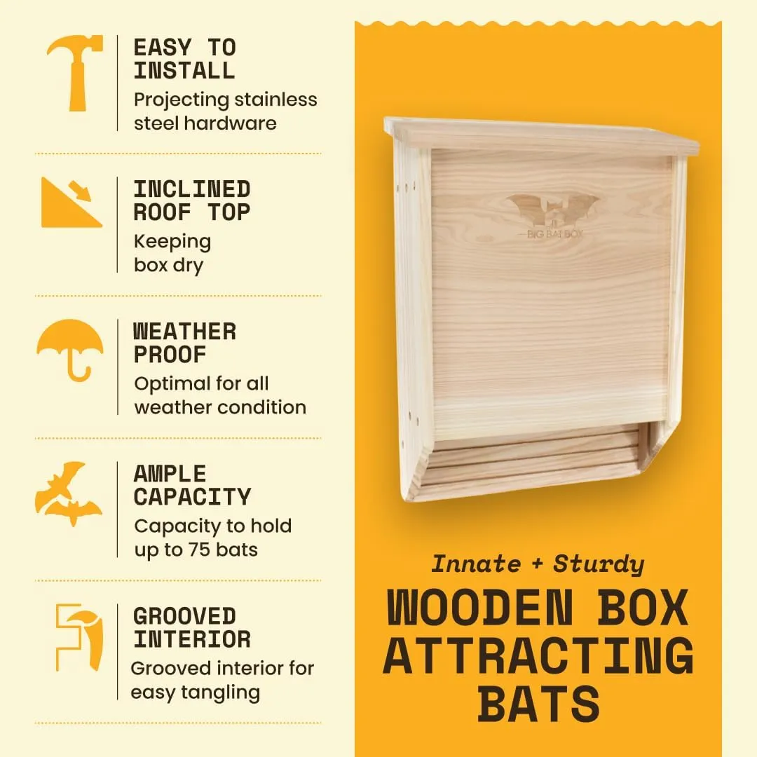 BIGBATBOX Wooden Outdoor Bat House Kit - Clean Your Backyard from Mosquitoes - Proven Design Guaranteed to Attract Bats