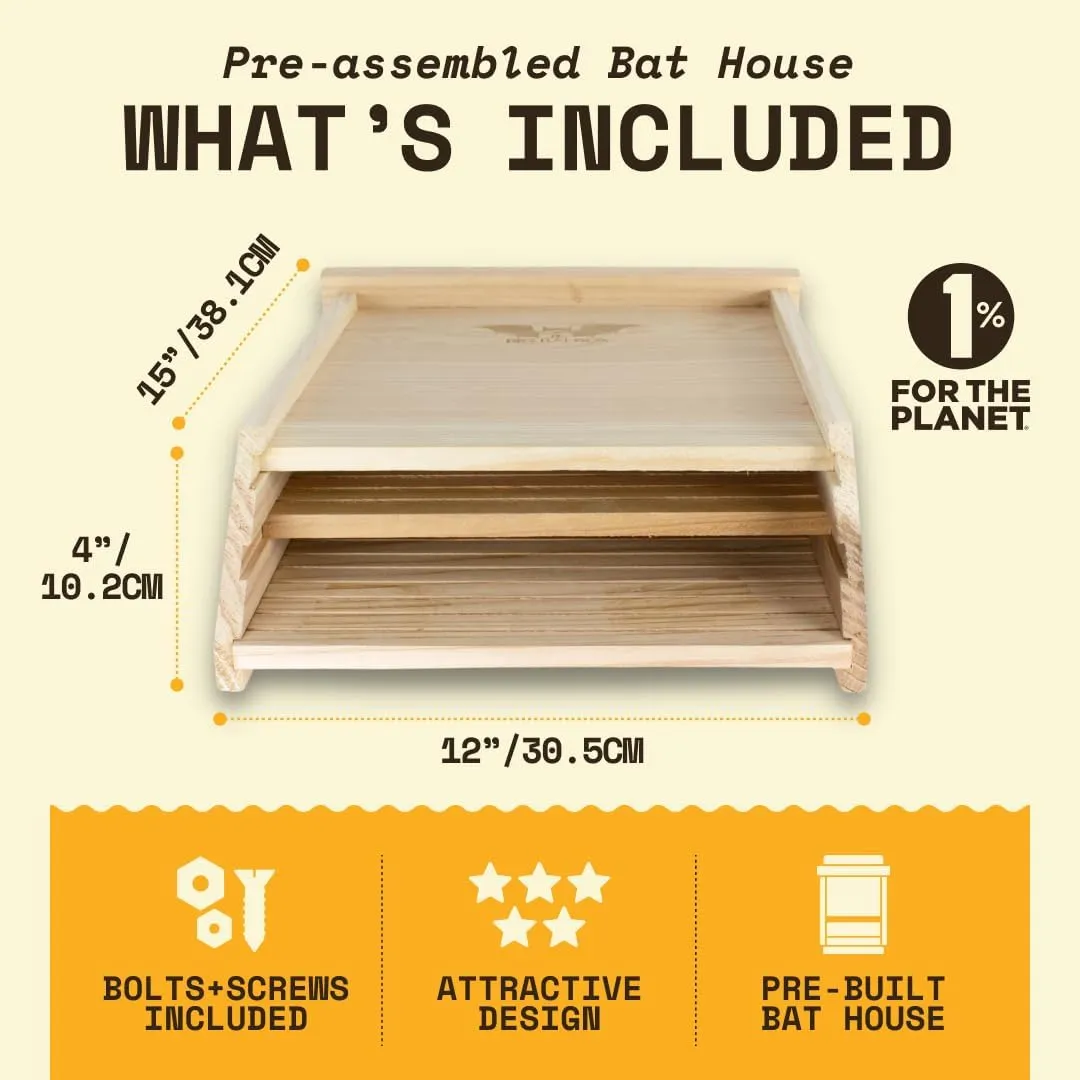 BIGBATBOX Wooden Outdoor Bat House Kit - Clean Your Backyard from Mosquitoes - Proven Design Guaranteed to Attract Bats