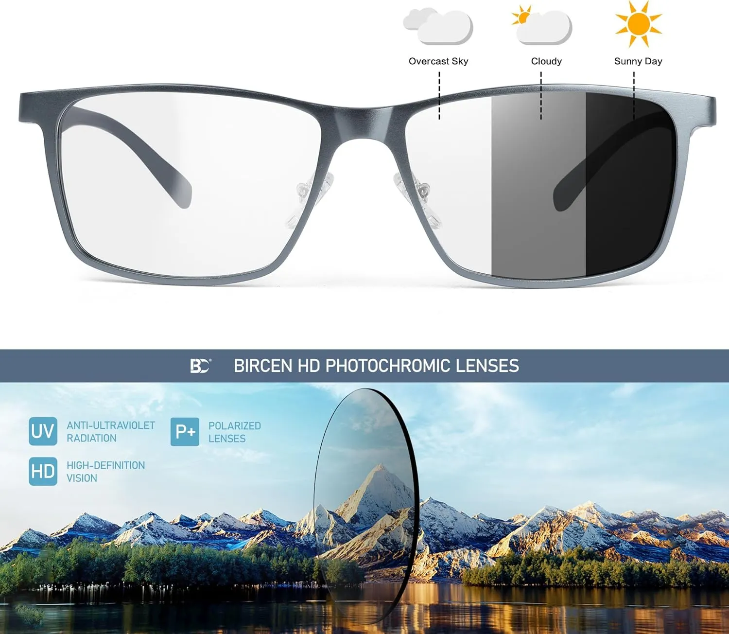 BIRCEN Mens Sunglasses Polarized UV Protection: Classic Shades for Men Driving Fishing with Al-Mg Metal Frame