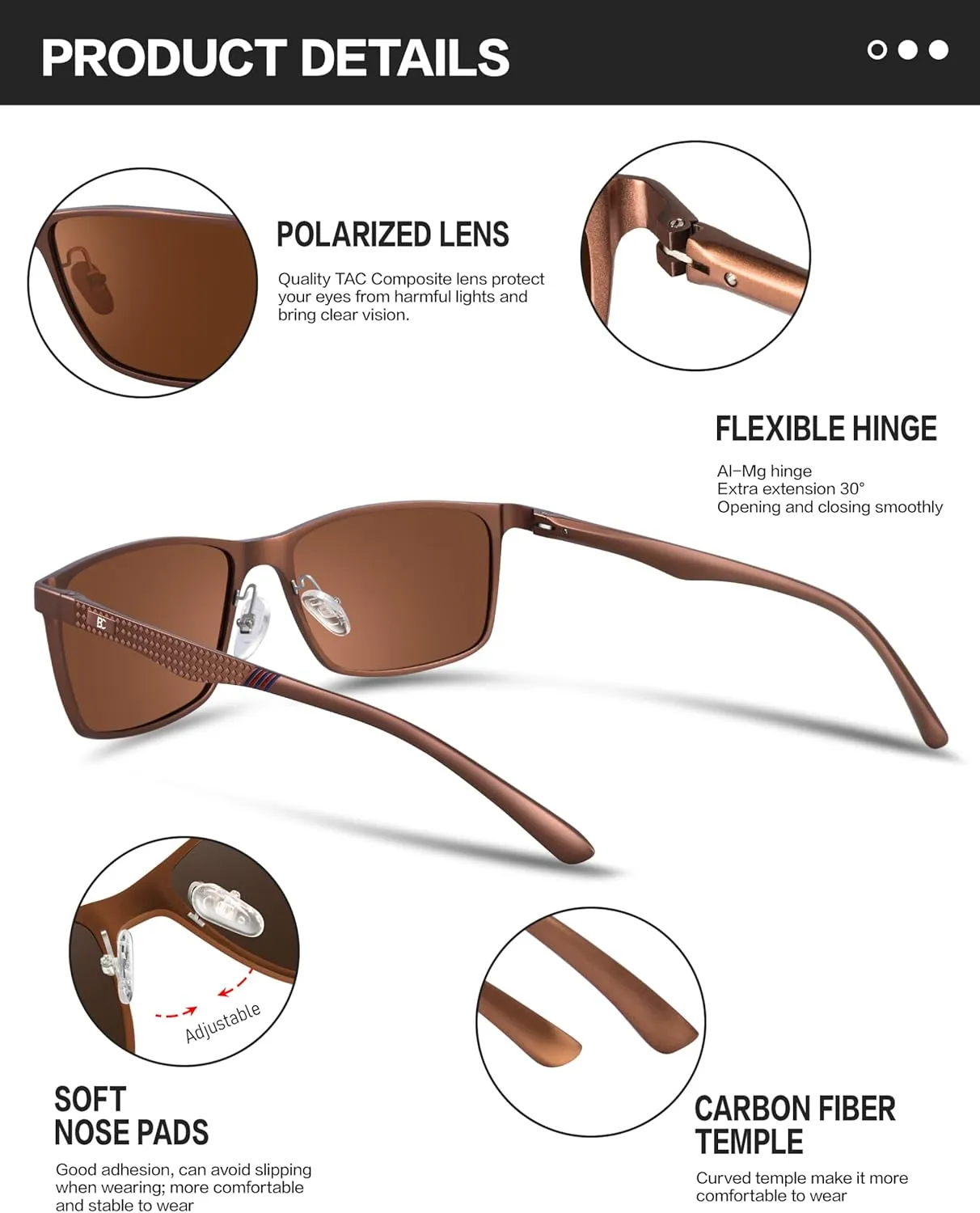 BIRCEN Mens Sunglasses Polarized UV Protection: Classic Shades for Men Driving Fishing with Al-Mg Metal Frame