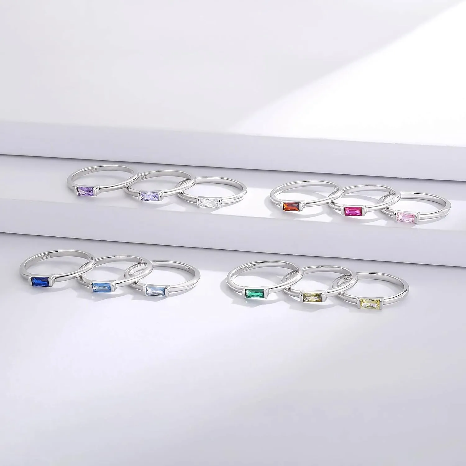 Birthstone Rings Jewelry 925 Sterling Silver Colorful Stackable Promise Ring for Women Wife Girlfriend Mom