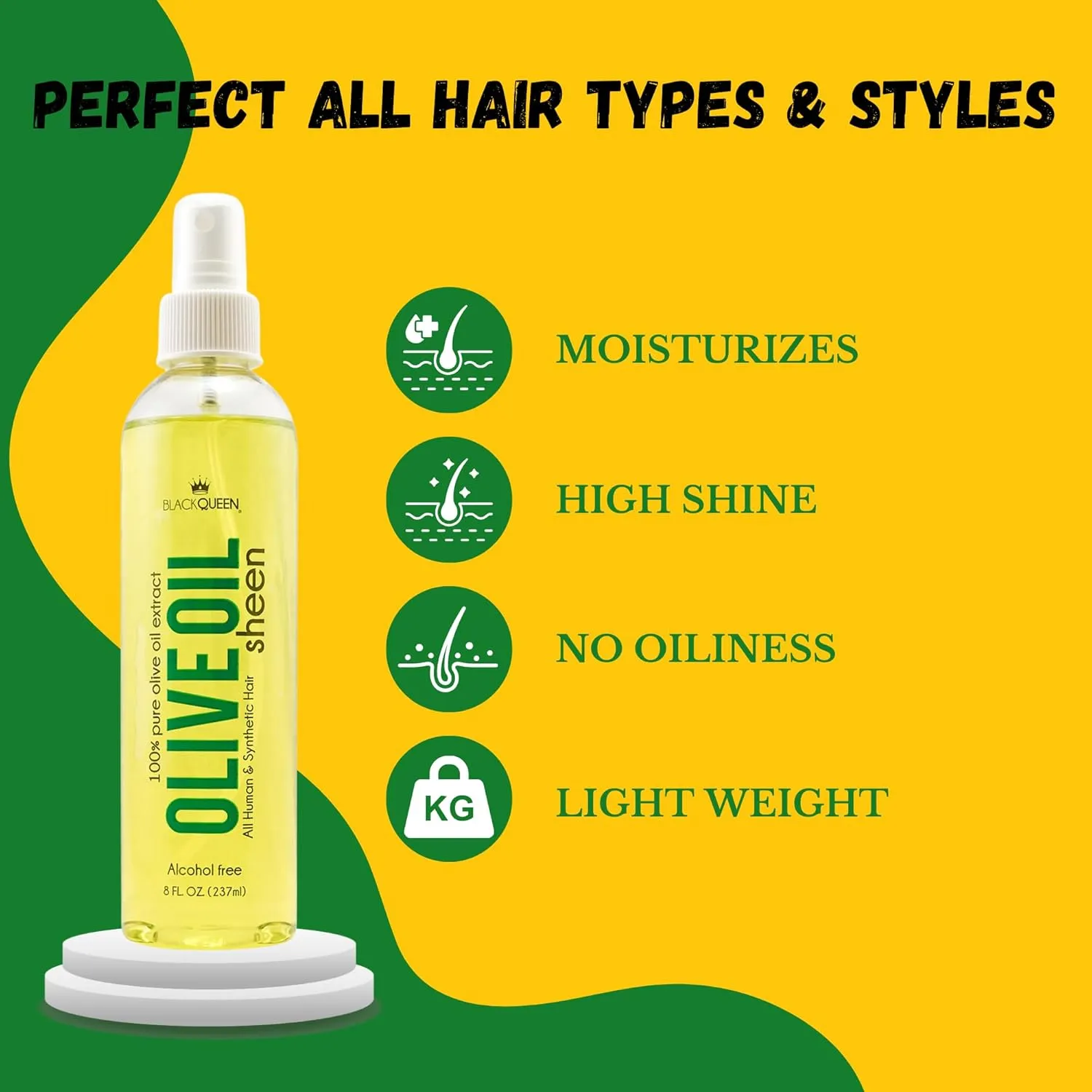 Black Queen Olive Oil Sheen Spray for Locs, Dreadlocks, Twists, Braids, Cornrows, 4C Hair - Moisturizing, Refreshing - 8 oz- Made in the USA (Pack of 2)