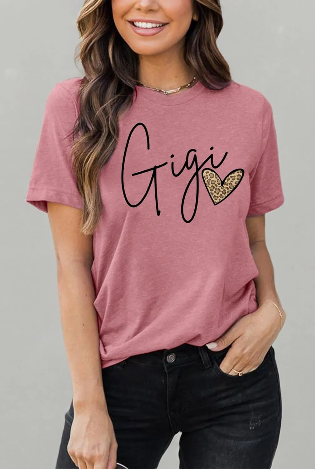 Blessed Gigi Shirts for Grandma T-Shirt Women Leopard Print Graphic Tshirts Tops Mimi Gigi Tees Shirt