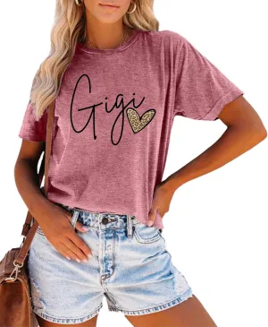 Blessed Gigi Shirts for Grandma T-Shirt Women Leopard Print Graphic Tshirts Tops Mimi Gigi Tees Shirt