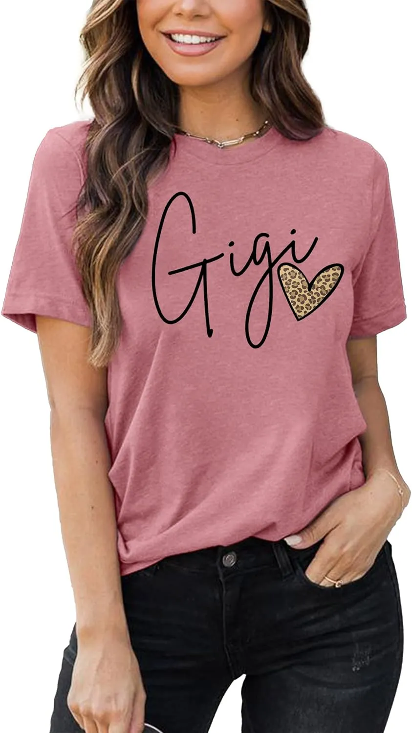 Blessed Gigi Shirts for Grandma T-Shirt Women Leopard Print Graphic Tshirts Tops Mimi Gigi Tees Shirt