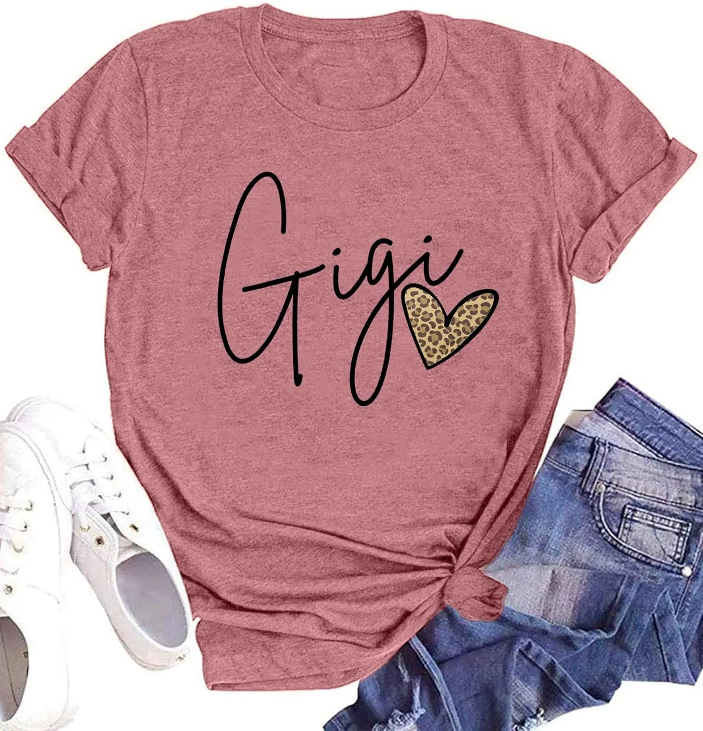 Blessed Gigi Shirts for Grandma T-Shirt Women Leopard Print Graphic Tshirts Tops Mimi Gigi Tees Shirt