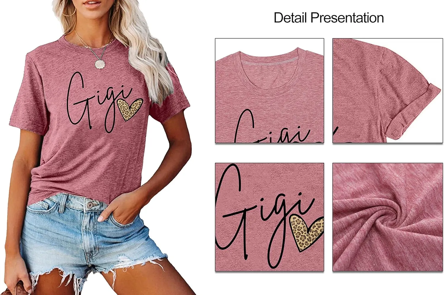 Blessed Gigi Shirts for Grandma T-Shirt Women Leopard Print Graphic Tshirts Tops Mimi Gigi Tees Shirt