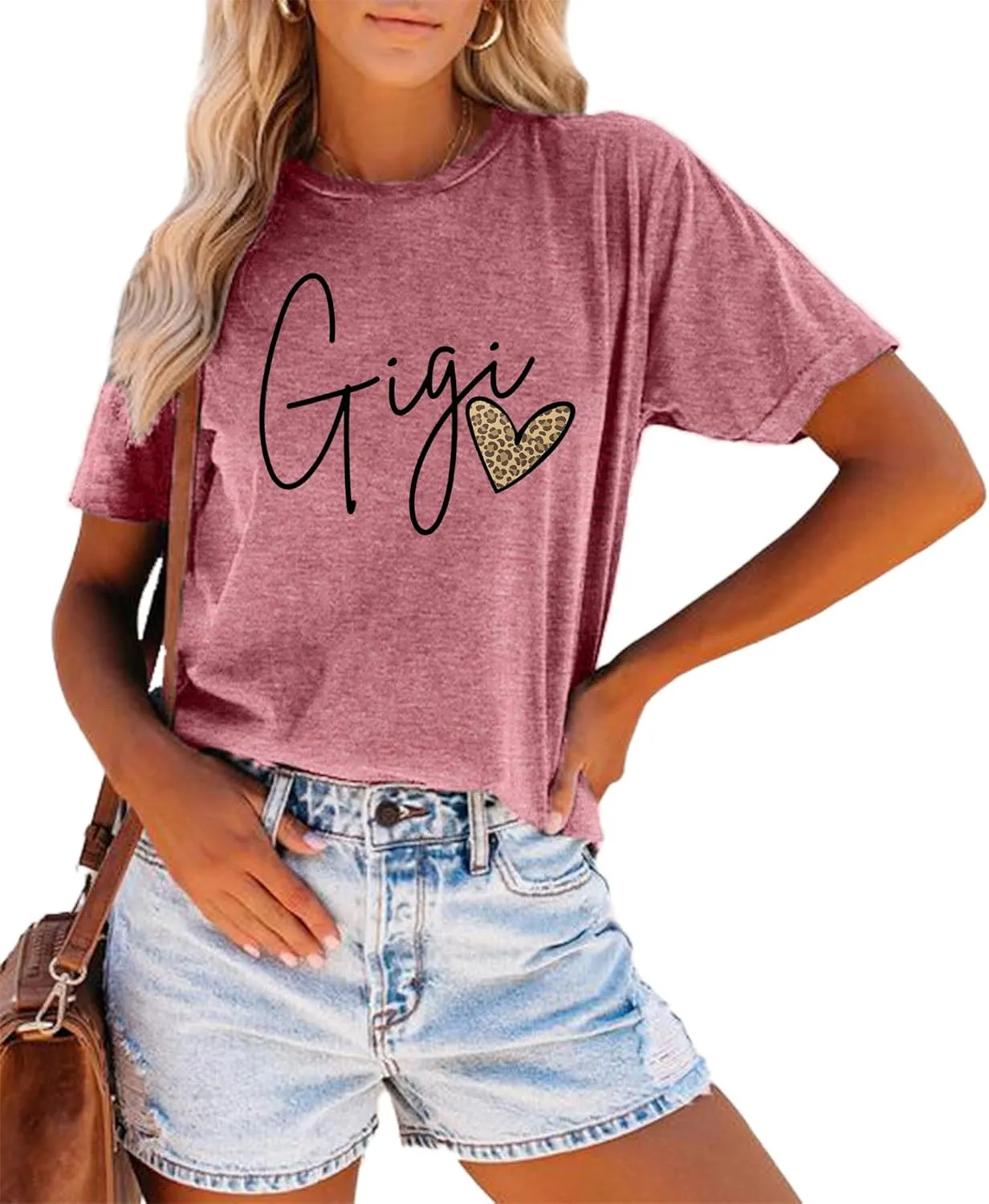 Blessed Gigi Shirts for Grandma T-Shirt Women Leopard Print Graphic Tshirts Tops Mimi Gigi Tees Shirt