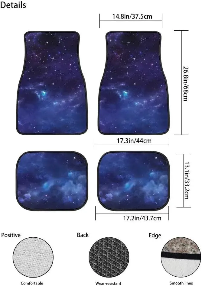 Blue Galaxy Car Floor Mats Set of 4,Beautiful Starry Night Print Outer Space Galaxy Vehicle Front Rear Carpets Non-Slip Car Floor Carpets Rugs Auto Car Accessories Universal Fit for Car SUV Truck