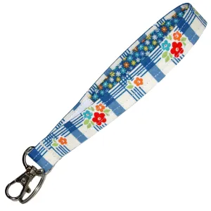 Blue Gingham Plaid Key Fob - Floral Key Chain - Flower Keychain Strap - 3/4 Inch x 6 Inch Loop - Cute Purse or Wallet Strap - Handmade by Green Acorn Kitchen