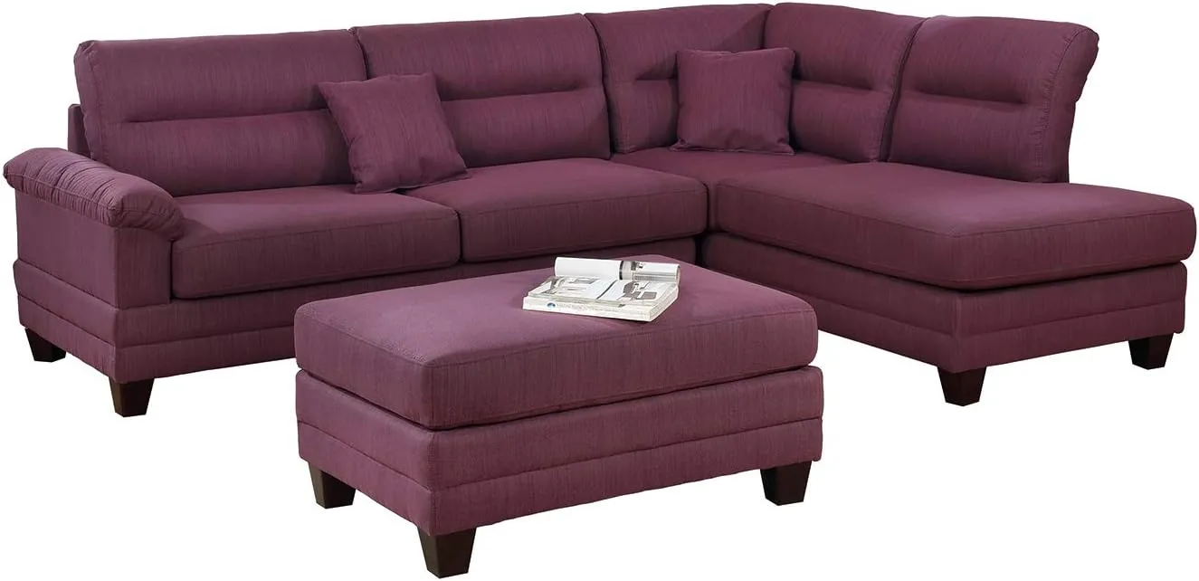 Bobkona Poundex Tyne 3-Pcs Sectional Set, Purple