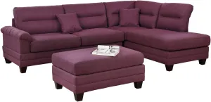 Bobkona Poundex Tyne 3-Pcs Sectional Set, Purple