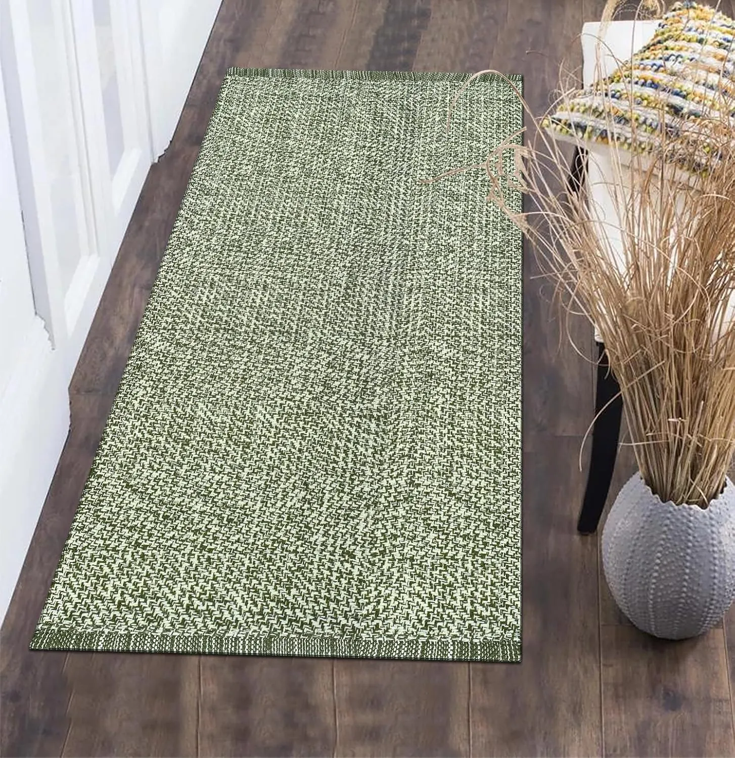 Boho Bathroom Rug,2'x4.3'Olive Green Washable Kitchen Rug Reversible Entryway Rug Throw Rug Farmhouse Hallway Rug Bedroom Floor Carpet for Foyer Bathroom Living Room