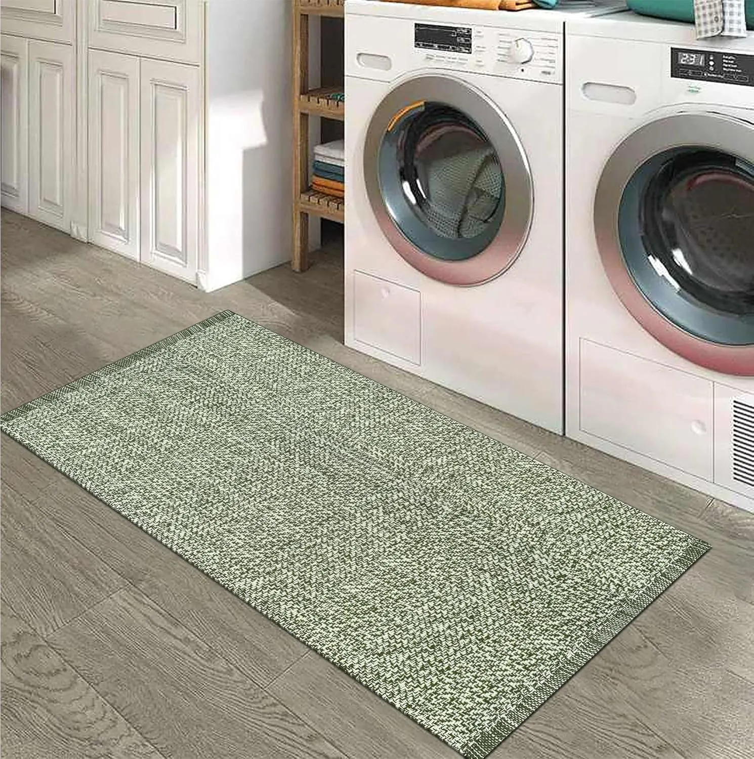 Boho Bathroom Rug,2'x4.3'Olive Green Washable Kitchen Rug Reversible Entryway Rug Throw Rug Farmhouse Hallway Rug Bedroom Floor Carpet for Foyer Bathroom Living Room