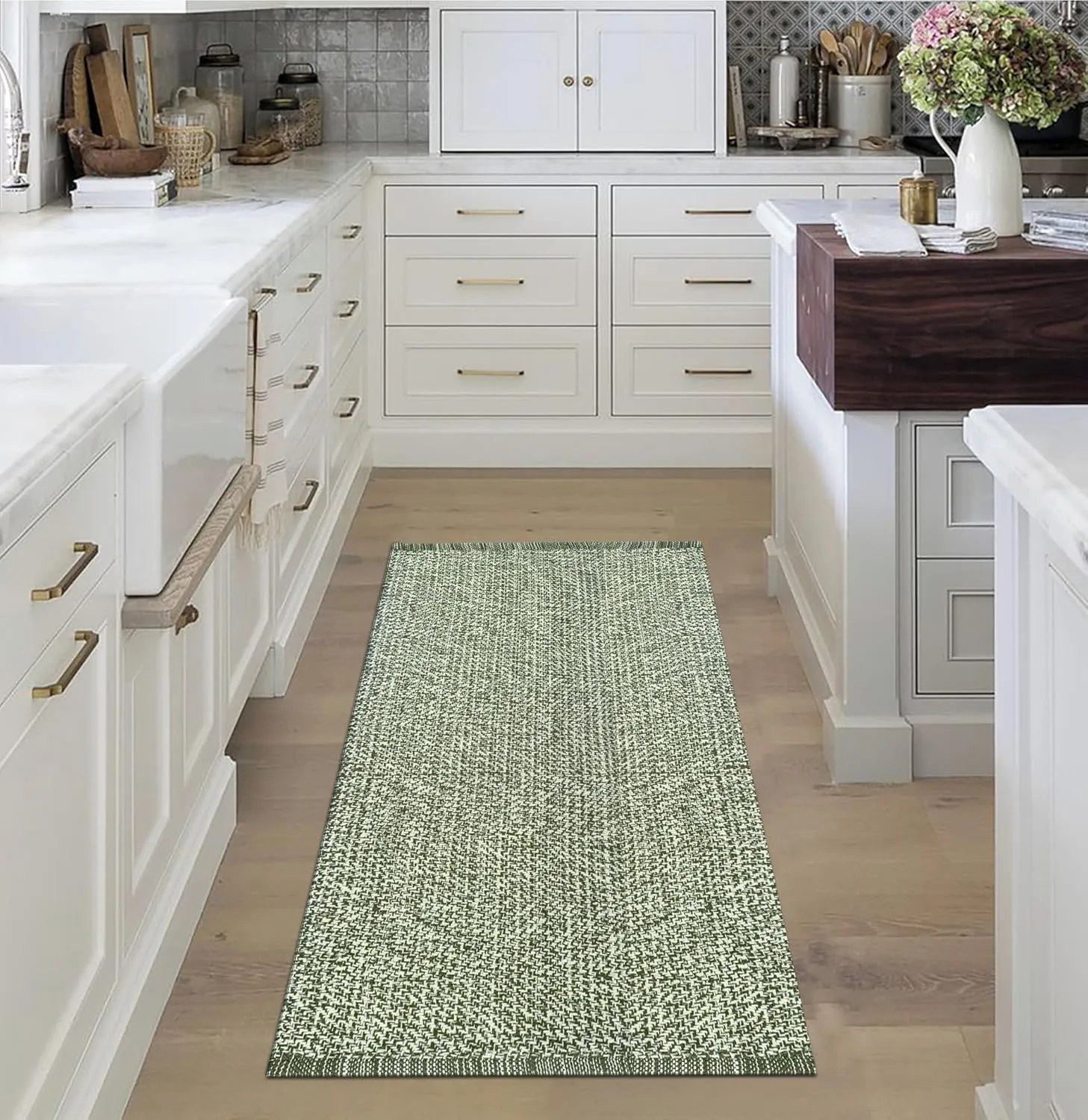 Boho Bathroom Rug,2'x4.3'Olive Green Washable Kitchen Rug Reversible Entryway Rug Throw Rug Farmhouse Hallway Rug Bedroom Floor Carpet for Foyer Bathroom Living Room