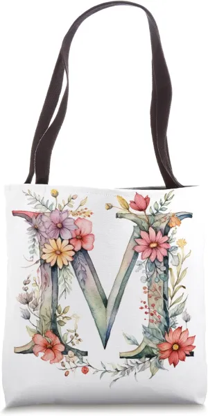 Boho Chic Floral Wreath Latter M Cute Pastel Tote Bag