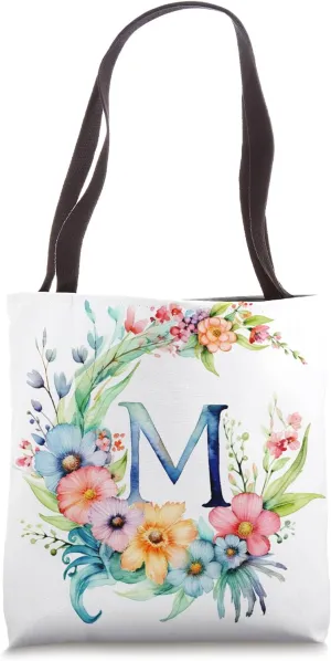 Boho Chic Floral Wreath Latter M Cute Pastel Tote Bag