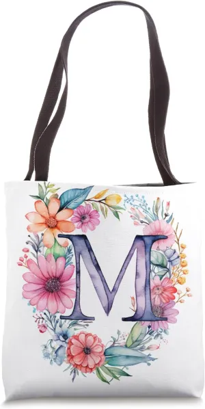 Boho Chic Floral Wreath Latter M Cute Pastel Tote Bag