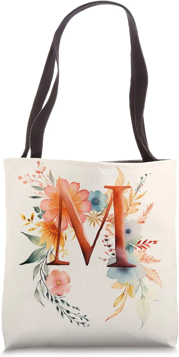 Boho Chic Floral Wreath Latter M Cute Pastel Tote Bag