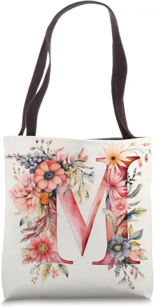 Boho Chic Floral Wreath Latter M Cute Pastel Tote Bag