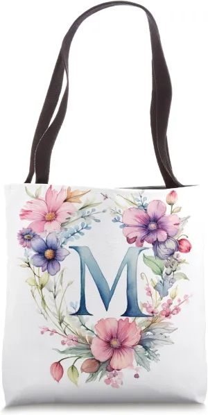 Boho Chic Floral Wreath Latter M Cute Pastel Tote Bag