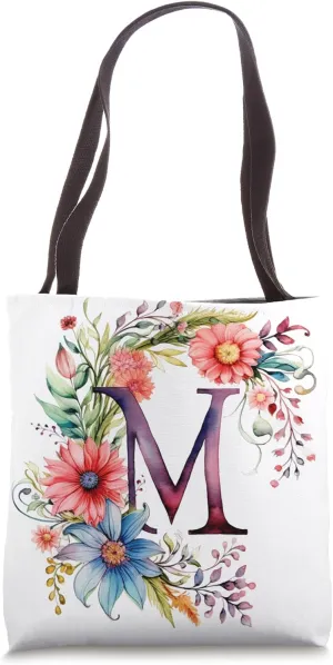 Boho Chic Floral Wreath Latter M Cute Pastel Tote Bag