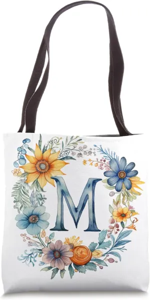 Boho Chic Floral Wreath Latter M Cute Pastel Tote Bag