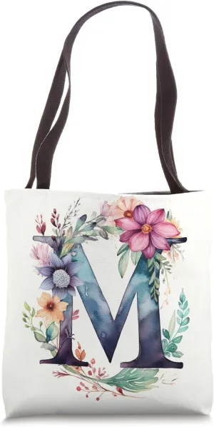 Boho Chic Floral Wreath Latter M Cute Pastel Tote Bag