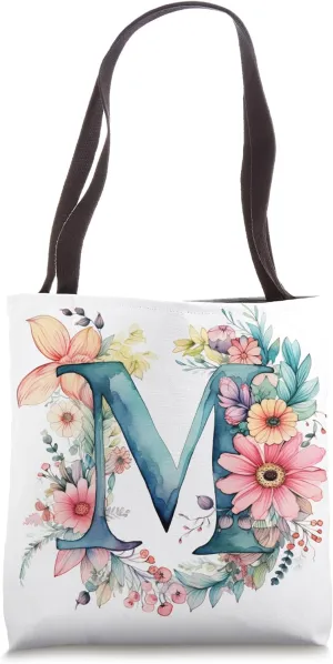 Boho Chic Floral Wreath Latter M Cute Pastel Tote Bag