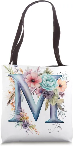 Boho Chic Floral Wreath Latter M Cute Pastel Tote Bag