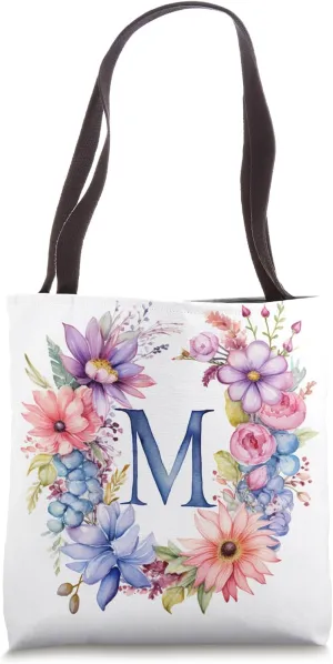 Boho Chic Floral Wreath Latter M Cute Pastel Tote Bag