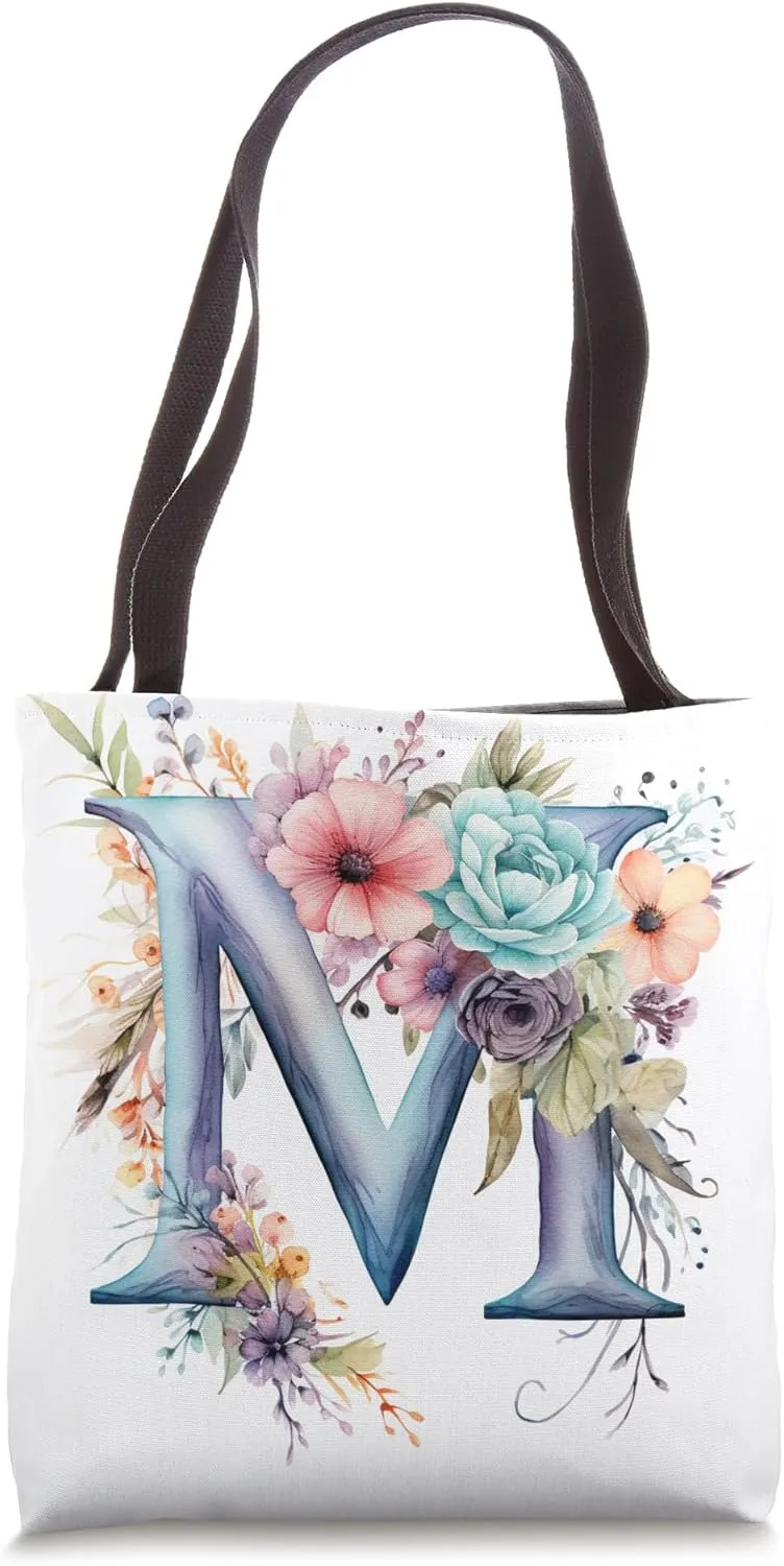 Boho Chic Floral Wreath Latter M Cute Pastel Tote Bag