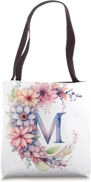 Boho Chic Floral Wreath Latter M Cute Pastel Tote Bag