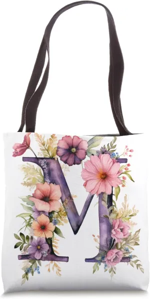 Boho Chic Floral Wreath Latter M Cute Pastel Tote Bag